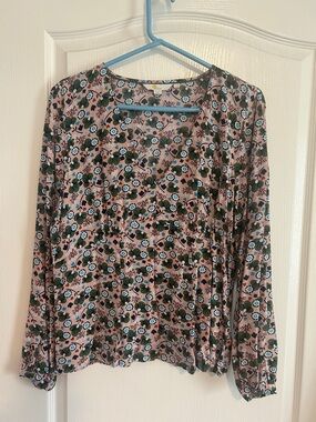 Boden Pink Floral Long-Sleeve V-Neck Blouse